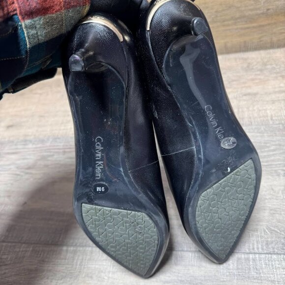 Calvin Klein Gabrianna Black Leather Kitten Heel Pumps Women's Size 9 - Picture 4 of 6